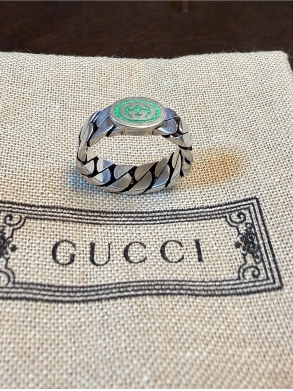 New Authentic Gucci GG Green Logo Ring Size IT 10 / US 5.25 - Picture 3 of 13